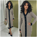 Premium Ribbed Button Dress Multicolor