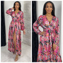 Printed Mid Split Dress Special Tie Belt