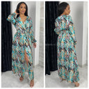 Printed Mid Split Dress Special Tie Belt