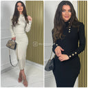 Ribbed Dress Long Golden Buttons Chest And Sleeves 9972