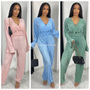 Glänzender, gerippter Jumpsuit mit V-Ausschnitt und Taillendetail