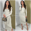 Shop trendy stijl geribbelde v-hals jurk met strikceintuur. Koop je klassieke kleding voor dames in Rotterdam.