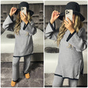 Round Neck Basic Oversized Set Stripe Detail