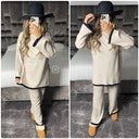 Round Neck Basic Oversized Set Stripe Detail