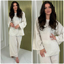 Round Neck Embroidery Detail Wide Leg Set