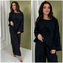 Round Neck Embroidery Detail Wide Leg Set