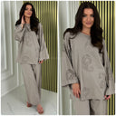 Round Neck Embroidery Detail Wide Leg Set