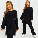 Round Neck Knitwear Wide Leg Basic Set 1501