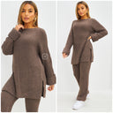 Round Neck Knitwear Wide Leg Basic Set 1501