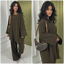 Round Neck Oversized Corduroy Wide Leg Set