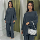 Round Neck Oversized Corduroy Wide Leg Set