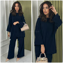 Round Neck Oversized Corduroy Wide Leg Set