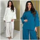 Round Neck Oversized Corduroy Wide Leg Set