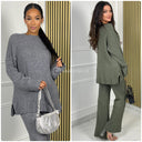 Round Neck Side Split Wide Leg Set