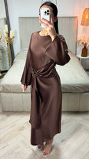 Satin Dress Tie Belt Gold Detail