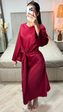 Satin Dress Tie Belt Gold Detail