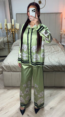 Satin Flower Print Blouse Set