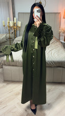 Satin Maxi Blouse Golden Button Tie Sleeve Detail