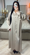 Satin Maxi Blouse Golden Button Tie Sleeve Detail