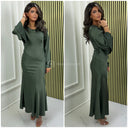 Maxikleid mit weiten Ärmeln und Bindegürtel aus Satin