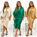 Satin Wrap Drawstring Oversized Dress