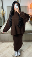 Seam Sleeve Detail High Neck Skirt Set