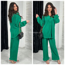 Glossy Ribbed Blouse Set
