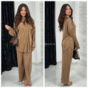 Glossy Ribbed Blouse Set