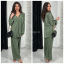 Glossy Ribbed Blouse Set