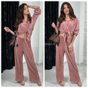 Glossy Ribbed Blouse Set