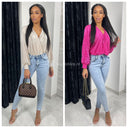 Shiny Ribbed Body V Neck