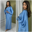 Abaya aus Satin mit glänzenden Ärmeln und Rüschen