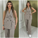 Ärmelloses Blazer-Set mit Knöpfen und weitem Bein