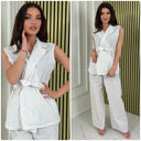 Sleeveless Linenstyle Tie Belt Blazer Set