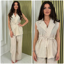 Sleeveless Linenstyle Tie Belt Blazer Set