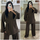 Slit Sleeve Tie Belt Cardigan Thick Ribbed Corduroy Set