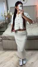 Summer Knit Golden Button Crop Top + Skirt