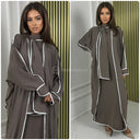 3-teiliges Set Kimono + Kleid + Kopftuch Schal mit weißen Linien