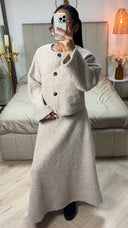 Teddy Coat + Skirt Set Brown Button Detail