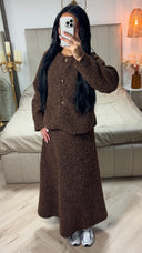 Teddy Coat + Skirt Set Three Buttons Detail