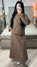 Teddy Coat + Skirt Set Three Buttons Detail