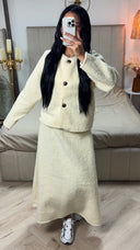 Teddy Coat + Skirt Set Three Buttons Detail