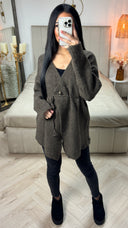 Teddy Tie Belt Cardigan Button Detail