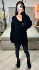 Teddy Tie Belt Cardigan Button Detail