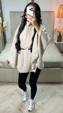 Teddy Tie Belt Oversized Poncho Golden Button