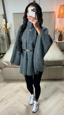 PRE ORDER Teddy Tie Belt Oversized Poncho Golden Button WORDT 13-11 VERZONDEN