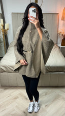 PRE ORDER Teddy Tie Belt Oversized Poncho Golden Button WORDT 13-11 VERZONDEN