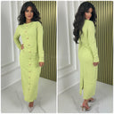 Textured Long Dress Golden Buttons