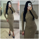 Textured Long Dress Golden Buttons