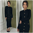 Textured Long Dress Golden Buttons